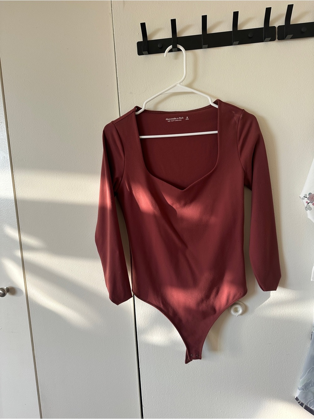A&F Burgundy Long-Sleeve Scoop Neck Bodysuit